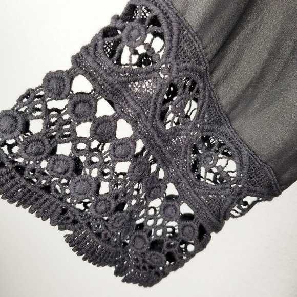 Want and Need Crochet Sleeve Shift Dress Black - Picture 9 of 14